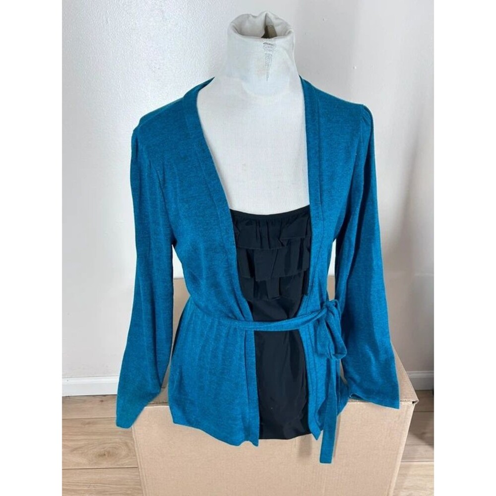 NWT East 5th Teal Blue Knit Open Front Wrap Cardigan Sweater Size Large